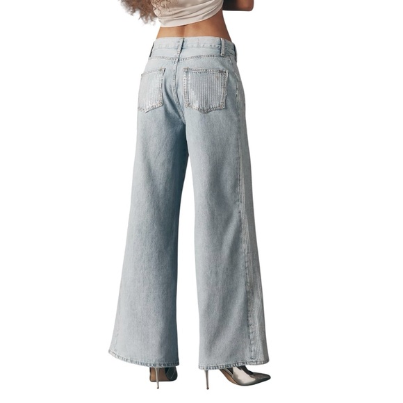 Pilcro Sequin Skater High-Rise Wide-Leg Jeans Size 28 In Light Denim Color - Picture 4 of 16